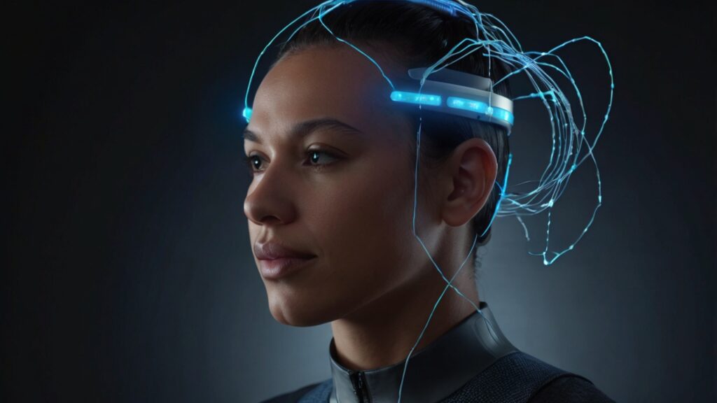 Pessoa controlando dispositivos com a NeuralBand usando ondas cerebrais