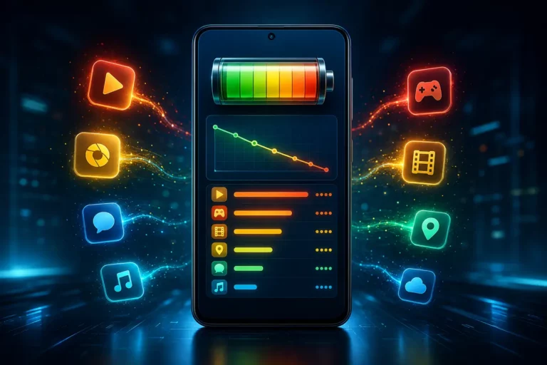 Celular Android mostrando quais aplicativos gastam mais bateria por meio de um gráfico de consumo.