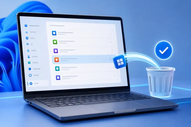 Notebook com Windows 11 removendo um aplicativo corretamente pelas configurações do sistema.