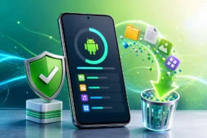 Celular Android removendo arquivos temporários para limpar o cache com segurança.