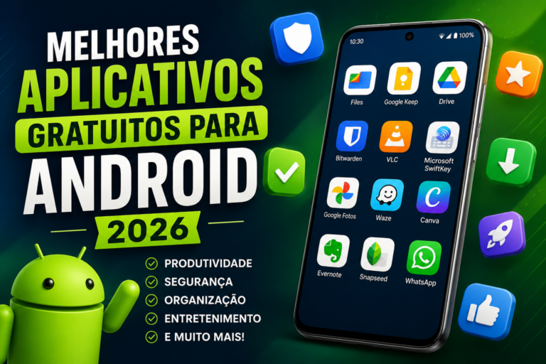 Melhores aplicativos gratuitos para Android exibidos na tela de um smartphone.