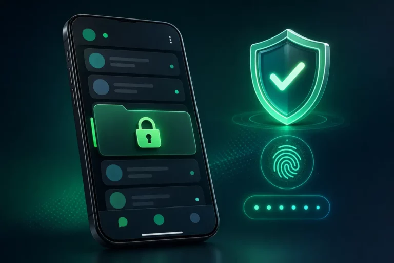 Celular com conversa protegida por senha, impressão digital e código secreto.