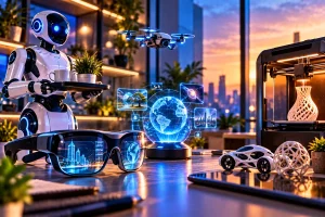 Tecnologias futuristas com robôs, óculos inteligentes e impressão 3D