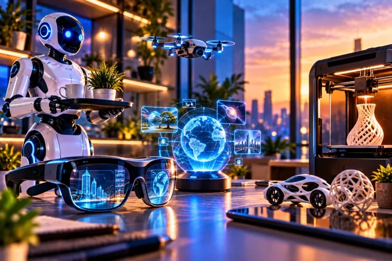 Tecnologias futuristas com robôs, óculos inteligentes e impressão 3D