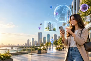 Realidade aumentada exibindo elementos digitais sobre o ambiente real