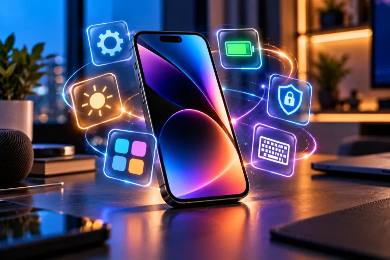 Dicas do iPhone em uma composição tecnológica com smartphone e ajustes digitais