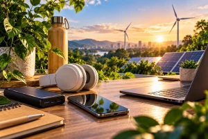 Gadgets eco-friendly e elementos de tecnologia sustentável