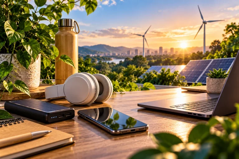 Gadgets eco-friendly e elementos de tecnologia sustentável