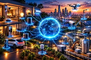 Internet das coisas conectando diferentes dispositivos e sensores