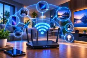 Roteador Wi-Fi distribuindo sinal de internet pela casa