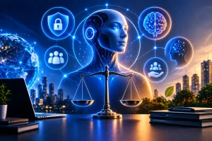 Tecnologia e ética representadas por inteligência artificial e proteção de dados
