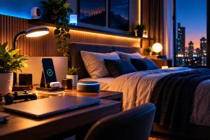Gadgets inteligentes organizados em um quarto moderno