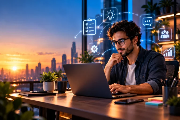 Profissional freelancer trabalhando em projeto digital no computador