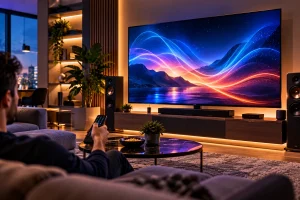 TV Smart moderna em ambiente residencial com tela de alta definição