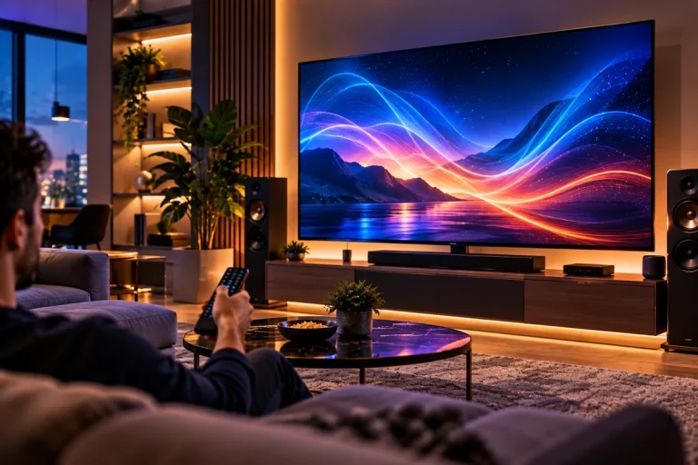 TV Smart moderna em ambiente residencial com tela de alta definição