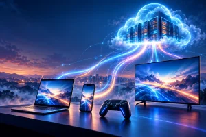 Cloud gaming transmitindo jogo de servidores para diferentes dispositivos