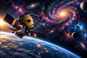 Telescópios espaciais observando o universo e diferentes corpos celestes