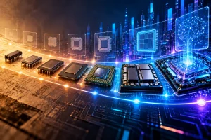 Evolução dos processadores representada por diferentes gerações de chips