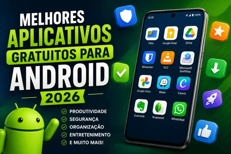 Melhores aplicativos gratuitos para Android exibidos na tela de um smartphone.