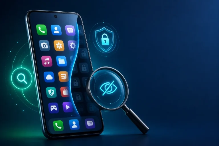 Aplicativos ocultos no Android sendo localizados em um smartphone