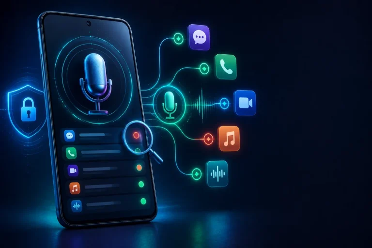 Apps usando microfone no Android sendo verificados nas configurações de privacidade