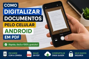 Celular usado para digitalizar documentos Android e transformar uma folha em arquivo PDF.