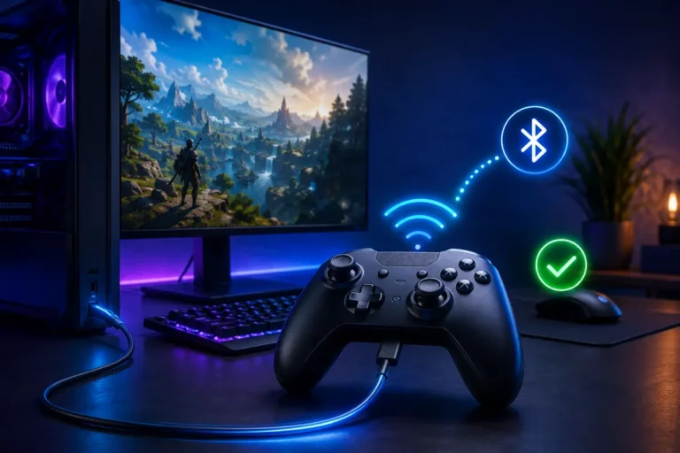 Veja como configurar um controle no PC usando conexão USB ou Bluetooth.