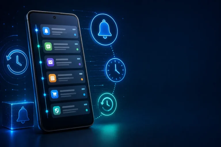 Histórico de notificações no Android exibido em um smartphone
