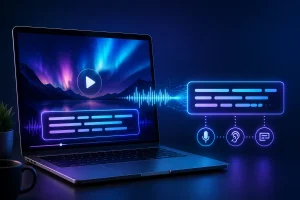 Legendas ao vivo no Windows 11 transformando áudio em texto em um notebook