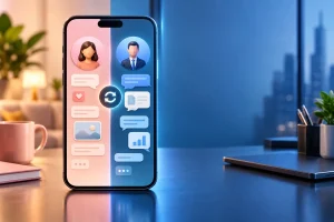Duas contas WhatsApp representadas por smartphone com dois perfis separados