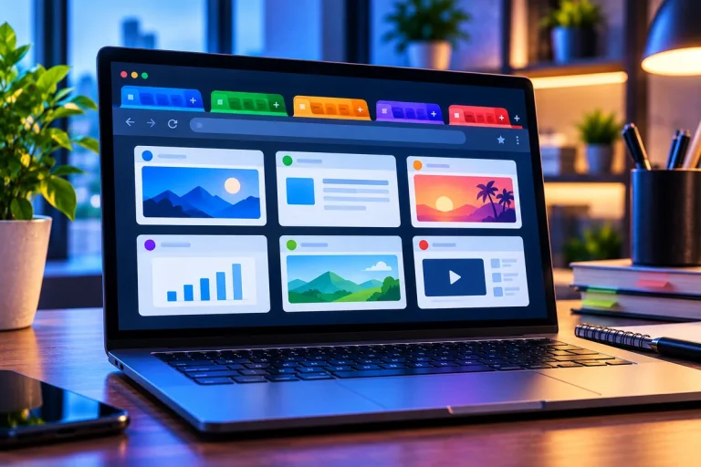 Grupos de guias Chrome organizados por cores no navegador
