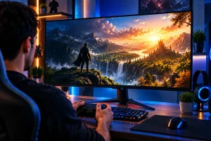 HDR nos jogos representado em monitor gamer com alto contraste