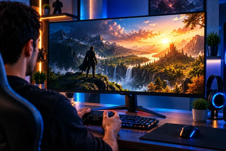 HDR nos jogos representado em monitor gamer com alto contraste