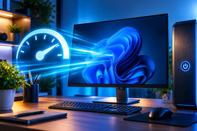 Inicialização rápida Windows 11 representada em computador moderno