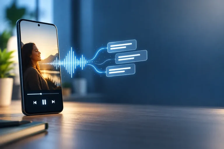 Legenda instantânea Android representada por smartphone convertendo áudio em legendas
