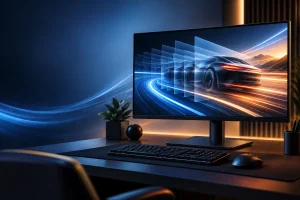 Taxa de atualização Windows representada por monitor com movimentos mais fluidos