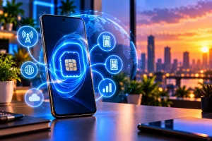 Smartphone Android ilustrando a ativação de um eSIM ou chip virtual