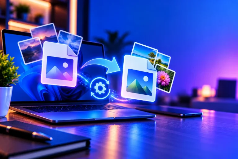Notebook exibindo representações de fotos digitais em formatos HEIC e JPG.
