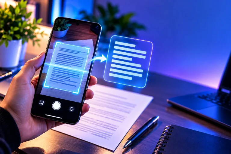 Smartphone analisando uma imagem para copiar texto com o Google Lens.