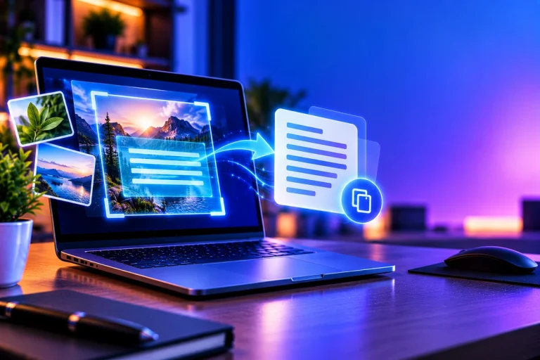 Notebook exibindo uma imagem com texto selecionado para copiar usando o Google Lens.