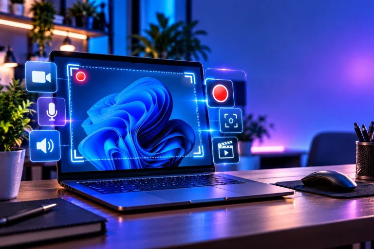 Gravação de tela no Windows 11 usando uma ferramenta de captura de vídeo em um computador.