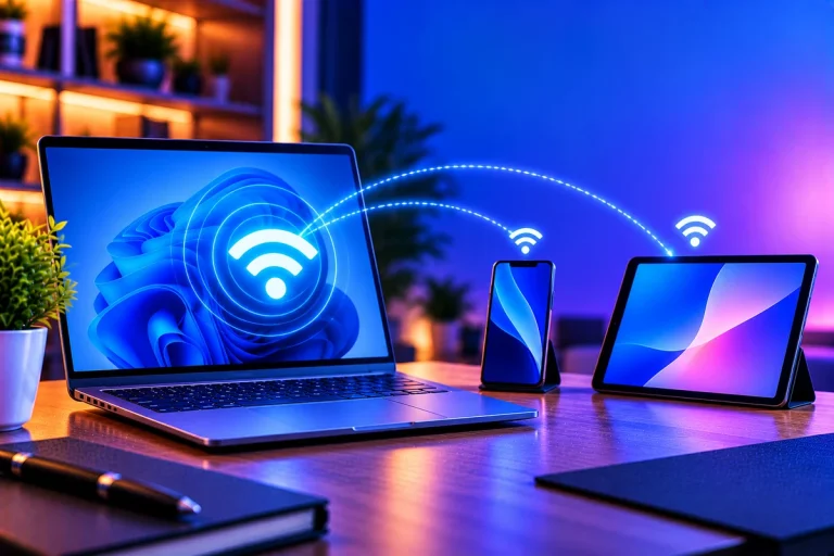 Computador com Windows 11 compartilhando uma conexão de internet por Wi-Fi